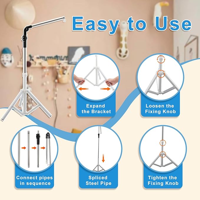 Baby Crib Mobile Arm,Mobile Hanger for Crib 56-78" Adjustable Height Top Can Rotate 180° Suitable for Baby Girls Boys Stainless Steel Material Sturdy and Stable Base