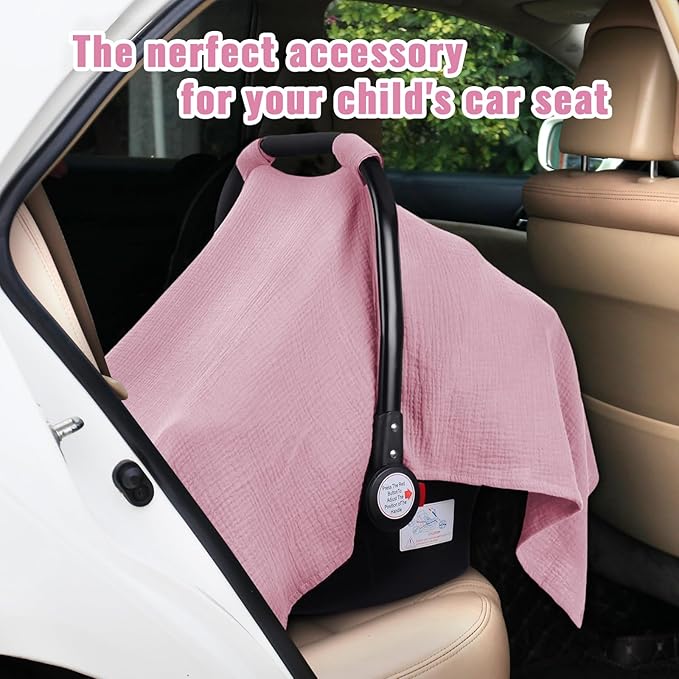 Metplus Muslin Car Seat Cover for Babies - Carseat Stroller Cover Infant Stroller Covers for Boys and Girls, Breathable & Lightweight, Fits Most Strollers & Baby Car Seats