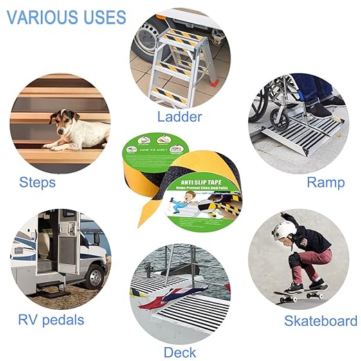 Anti Slip Tape, High Traction,Strong Grip Abrasive, Not Easy Leaving Adhesive Residue, Indoor & Outdoor (2" Width x 190" Long, Hazard - Black and Yellow)