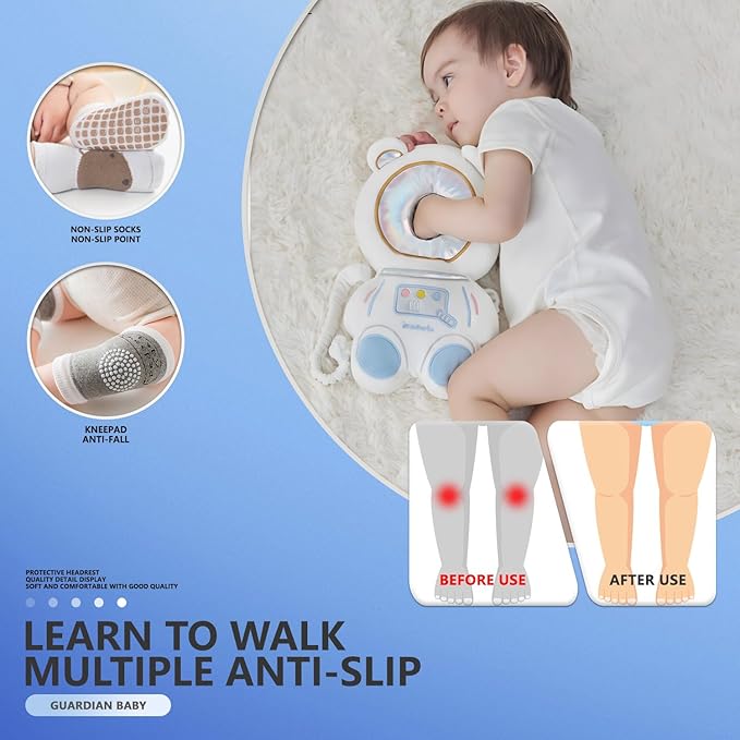 WKC Baby Head Protector Backpack with Knee Pads & Non-Slip Socks, Toddler Safety for Crawling & Walking (Style 3)