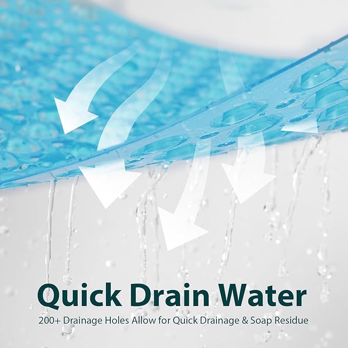Large Shower Mat 21.5x33.5 Inch Clear Blue, Soft Non Slip Shower Mats for Inside Shower with Big Suction Cups Drain Holes, Extra Large Bath Bathtub Mat Floor Stall Mats, BPA-Free, Easy Clean
