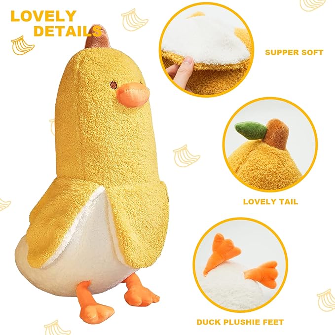 PEACH CAT Banana Duck Plush Toy Cute Plushie Hugging Plush Pillow Duck Stuffed Animal for Girls and Boys Yellow 35.4"