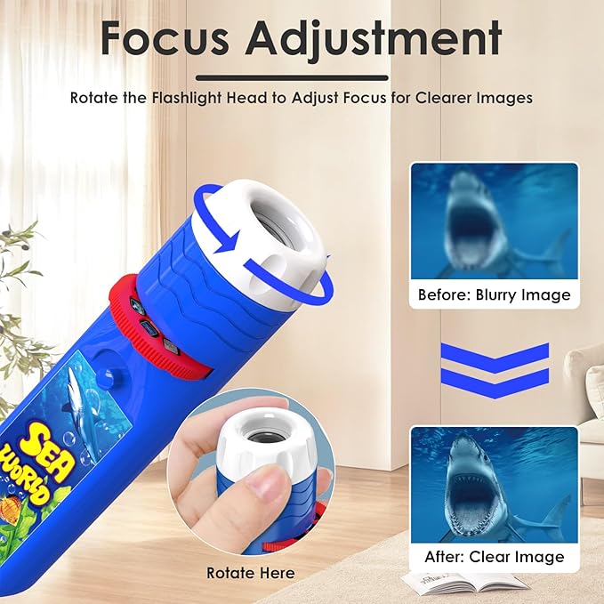 Pup Go Sea World Projector Flashlight for Kids Ages 3 4 5 6 7, with 3 Discs 24 Images, Sea Creatures Toys for Boys Girls, Shark Toy for Kid, Occean Night Light Projector, Shark Gifts Games for Kids