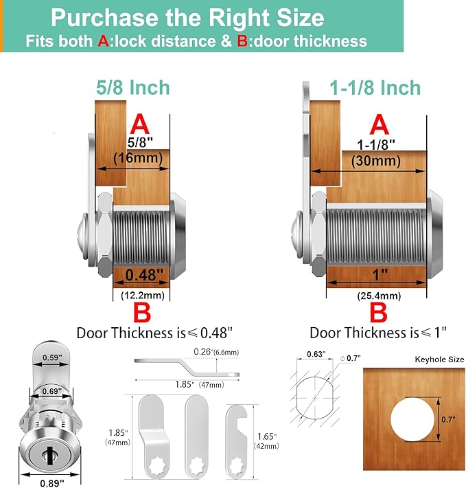 6 Pcs Cabinet Lock with Key Mailbox Locks with Keys, Cam Locks 1-1/8" Keyed Alike, Barrel Desk Drawer Lock for Drawers and Cabinets, Zinc Alloy