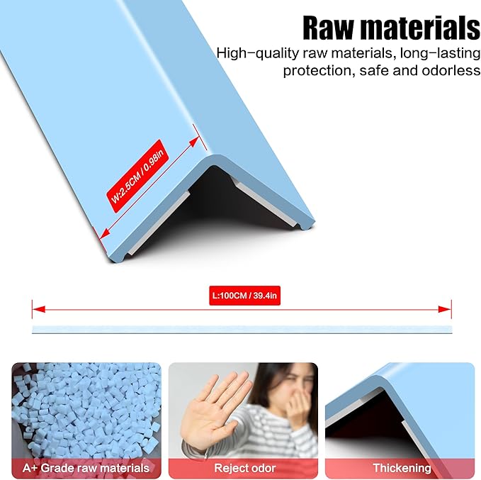 ‎Frychee Wall Corner Protector, Walls Edge Protector，Self-Adhesive Wall Corner Guards,PVC Double Side Edge Protector， Furniture Stairs Guard (Blue 2PCS 100cm/39.37in)