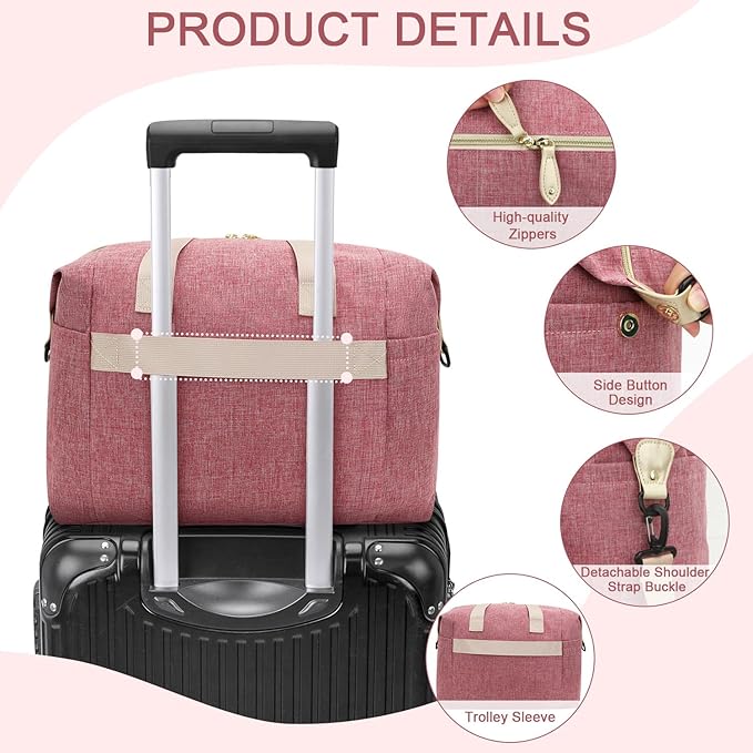 Pritent Diaper Tote, Baby Bags with Pacifier Case, Shoulder Straps, Stroller Clips, Waterproof Mommy Bag - Medium, Pink