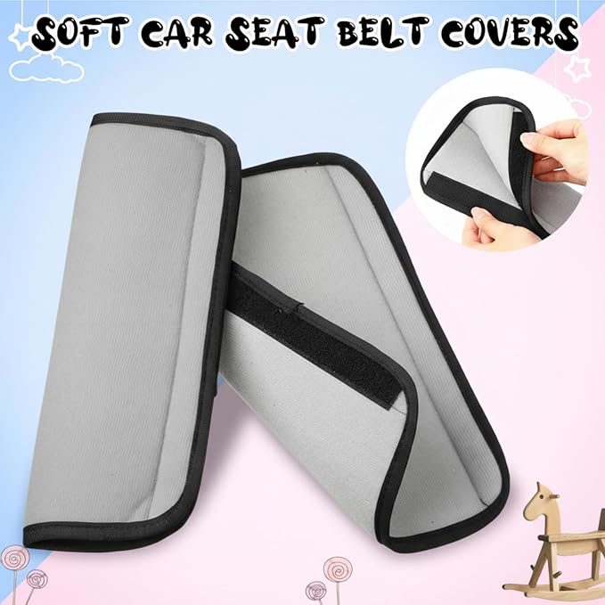 Riakrum 4 Pcs Baby Car Seat Belt Covers Soft Car Seat Straps Shoulder Pads for Kid Infant Stroller Strap Covers Safety Belt Cushion Pads for Boy and Girl (Gray,10.63 x 4.33 Inch)