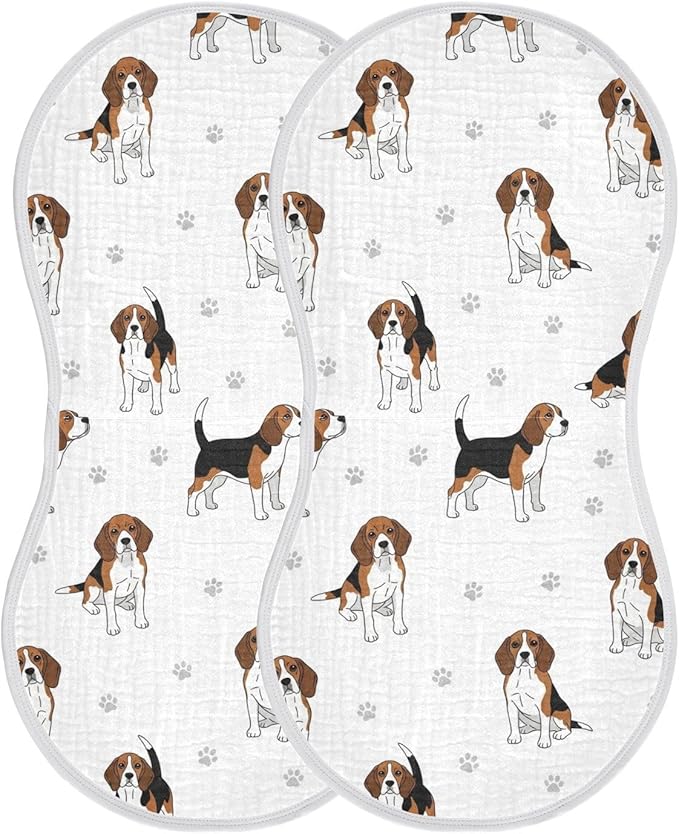 Qinllo 2 Pack Muslin Burp Cloths Beagle Dogs Paw White Cotton Baby Burp Cloths Extra Absorbent and Soft Spit Up Rags for Baby Boys Girls 22x11 Inch
