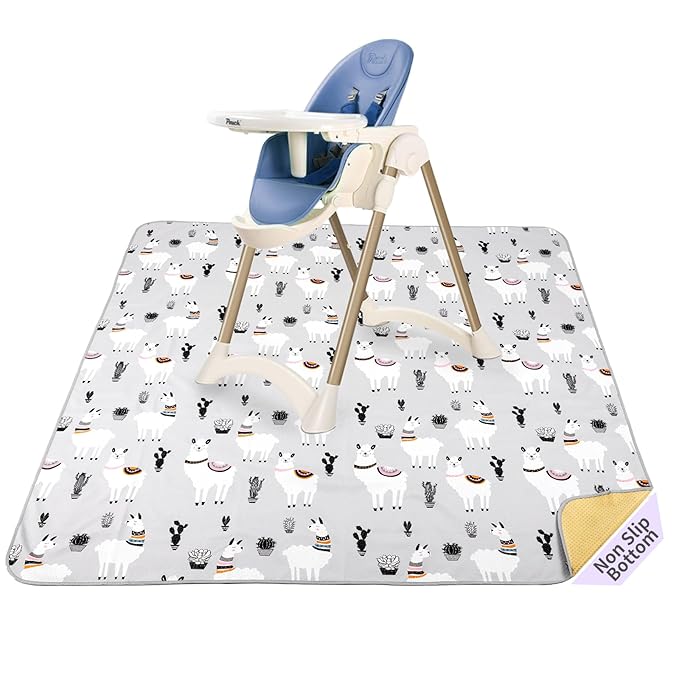 DFHY Waterproof Baby Splat Mat for High Chair and Floor, 51.18 x 51.18 Inch Wipeable, Washable & Anti-Slip Food Mat, Cactus Alpaca Design