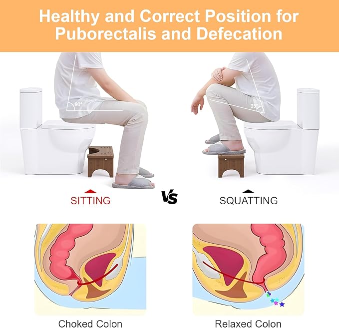 Uaniar 2 Pack Wood Squatting Potty Stool for Adults, Bamboo Toilet Stool Squat Adult, 6.7" Solid Wood Poop Step Stools for Bathroom, Non-Slip Toilet Foot Stools, Brown