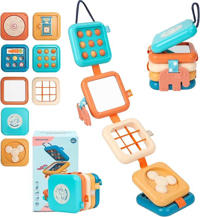 Montessori Busy Board for 1 Year Old, Toddlers Travel Toys for Ages 1–3, Sensory Activity Board for Airplane and Car, Baby Gifts for Boys Girls, Easter Basket & Stocking Stuffers