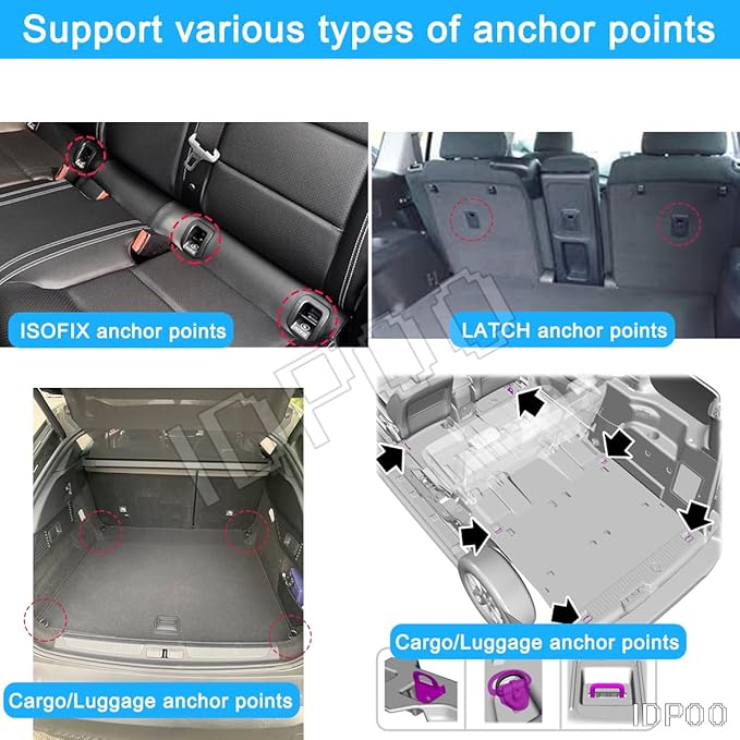 Harnesses Belts Straps for Fixing Securing Pet Dog Seat Car Luggage Cargo with Hook Lock Isofix Interface Anchor Connector,Adjustable Length 10-60"(1 Pack)