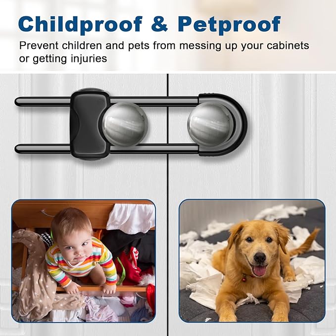 Cabinet Locks for Babies,Child Proof Cabinet Locks,4 Pack U-Shaped Baby Proofing Cabinets,Child Locks for Cabinets and Drawers,Child Safety Cabinet Locks with Adjustable (Black)