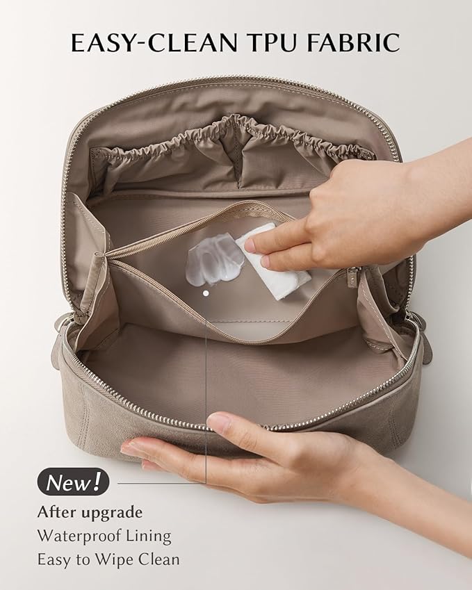 EACHY Travel Makeup Bag, Large Capacity Cosmetic Bag for Women, Waterproof PU Leather, Flat Open Portable Toiletry Bag for Skincare, Brushes & Travel Essentials