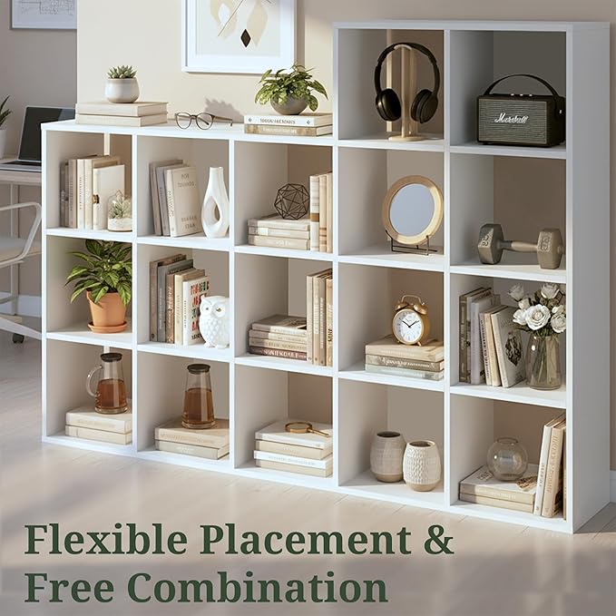 8-Cube Storage Organizer, White Bookshelf with Open Compartments for Home Office, Modern Bookcase Display Shelf for Living Room, Bedroom & Entryway