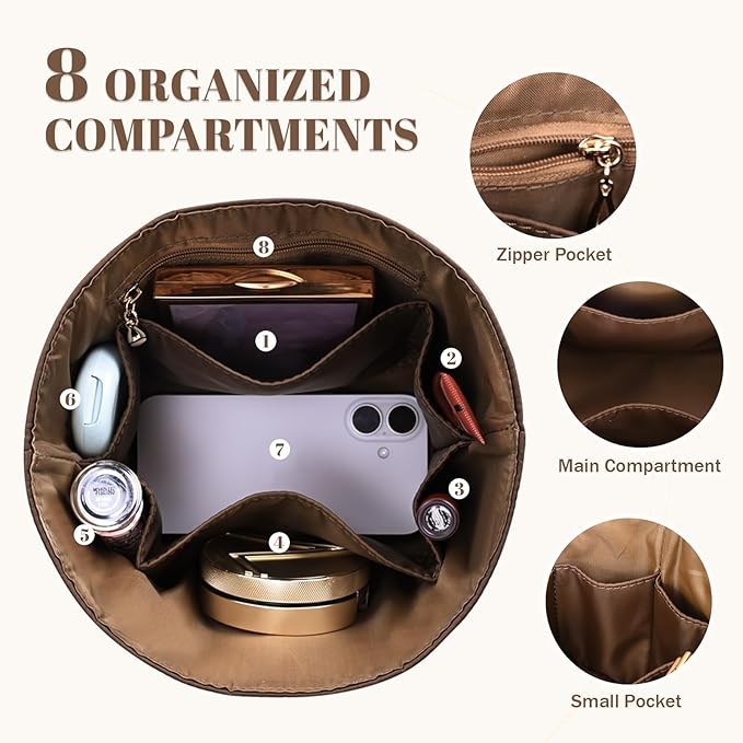 Purse Organizer Insert Fit for Picotin 18/22, Luxury Silky Purse Organizer Bag Insert for Picotin Bags(Coffee, PC18)
