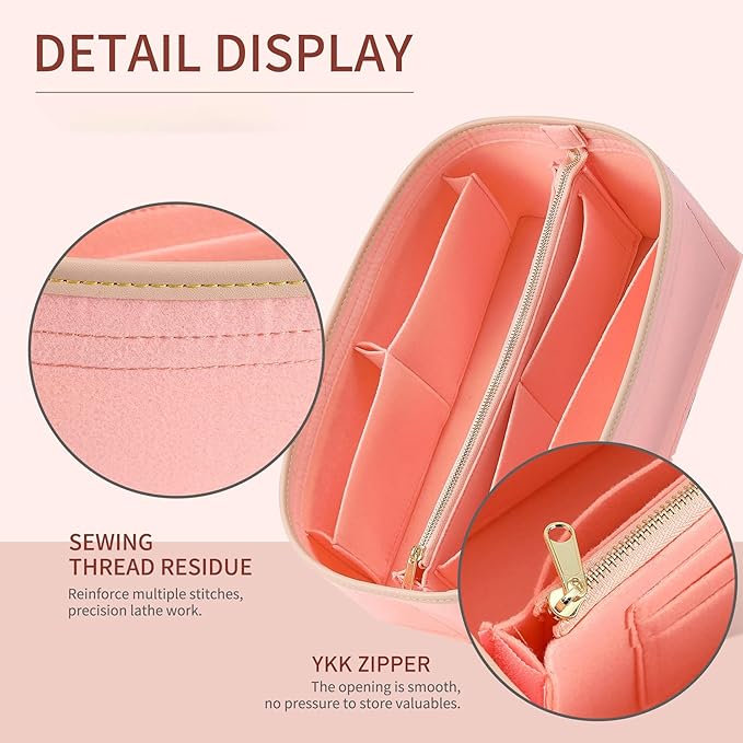 Doxo Purse Organizer Insert & Base Shaper 2pc Set, Felt Handbag Organizer Insert Suitable for Speedy 25 And More(Pink,Medium)