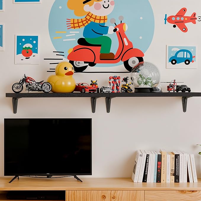 SKYSEN Floating Shelves for Wall Set of 6, 15.7in Wood Wall Shelf for Decor, Bathroom, Bedroom, Storage, Book,Kitchen, Living Room - Black(fs-40-b)