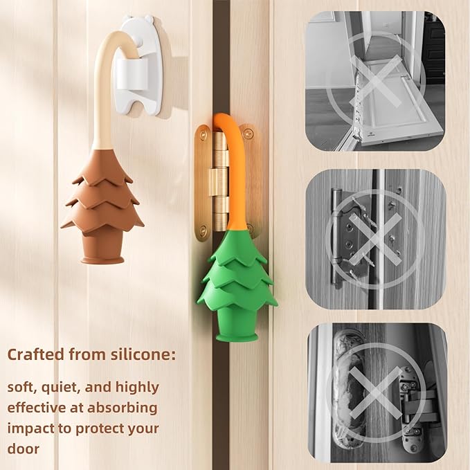 YOFENZO Christmas Tree Hanging Silicone Door Pinch Guard and Anti Door Slam Stopper,Child Safety Finger Pinch Guard,Baby Proofing Doors to Keep Door Open Stop Door from Slamming(4 PCS, Colorful)