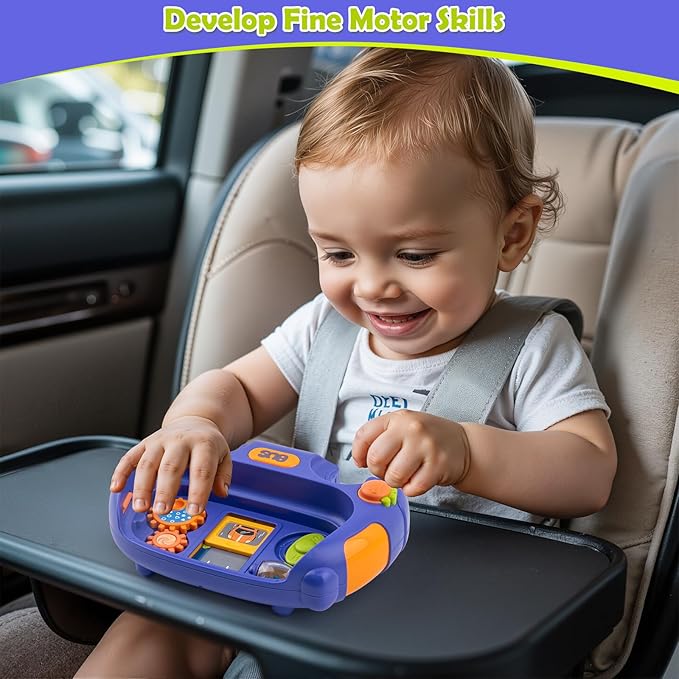 Baby Music Toys with Driving Sounds & 14 Nursery Rhymes, Light Up Montessori Sensory Toys Travel Essential Infant Birthday Gifts for 6 7 8 9 10 12 18 Month 1 Year Old Boys Girls