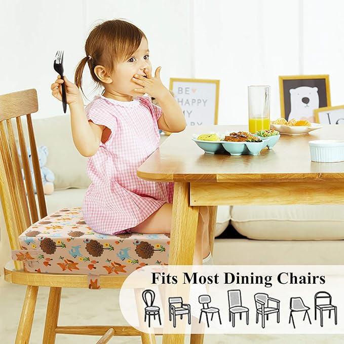 Dining Chair Heightening Cushion Portable Dismountable Adjustable Highchair Booster for Baby Toddler Kids Infant Washable Thick Chair Seat Pad Mat (Orange)