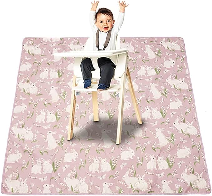 Splat Mat for Under High Chair/Arts/Crafts, Washable Baby Spill Mat Waterproof Non-Slip Floor Splash Mat, Portable Baby Play Mat and Table Cloth (Rabbit, 43"x 43")
