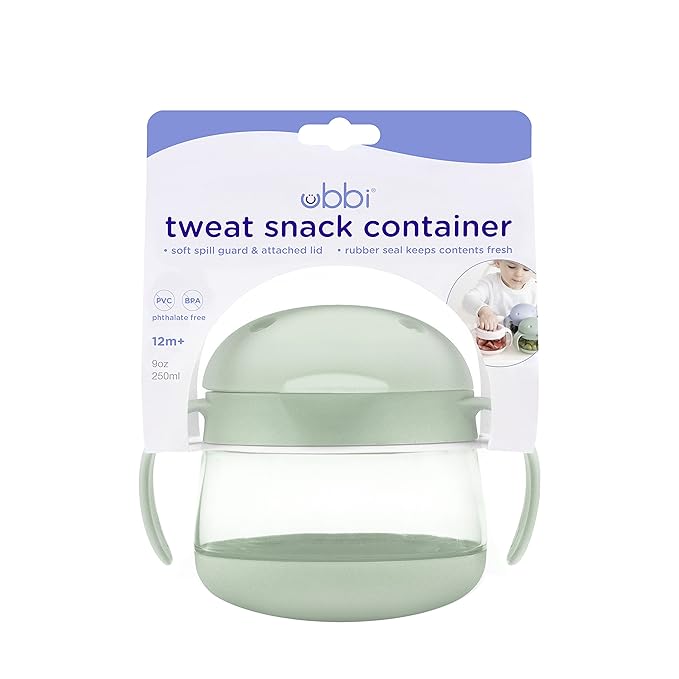 Ubbi Tweat Snack Containers for Kids & Toddlers, BPA-Free Tritan Spill-Proof Toddler Snack Cups, Portable Travel Food Storage, Sage Green