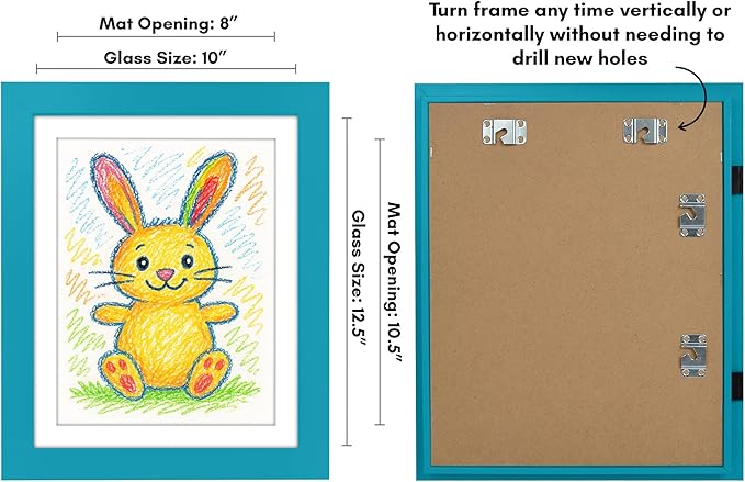 Americanflat Kids Artwork Frame Changeable (Aquamarine) - Magnetic Door Holds 100 Art Pieces - 8.5x11 Letter Size Display with Mat or 10x12.5 Without Mat - My Mini Masterpiece