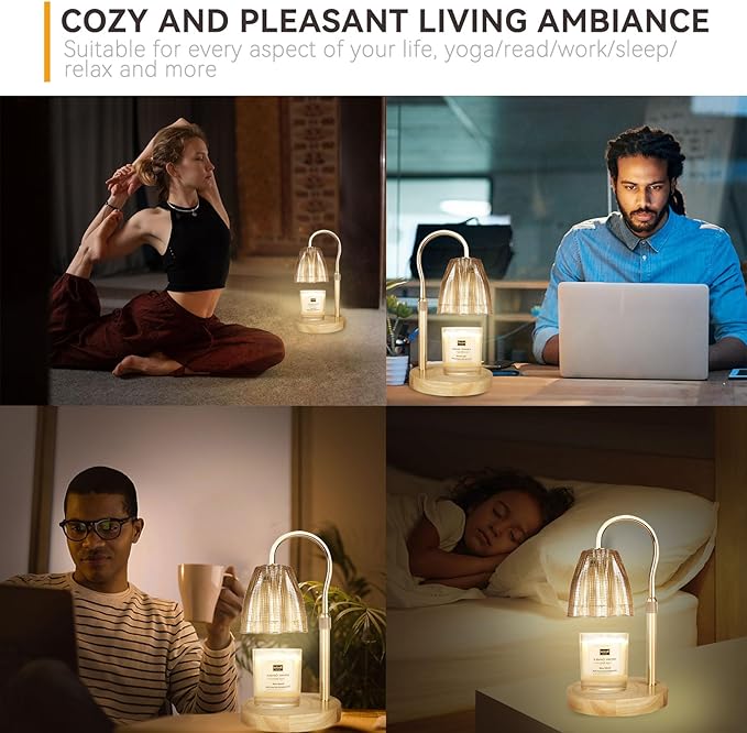 TOACSUCP Candle Warmer Lamp with 3 Bulbs, Adjustable Height Dimmable Candle Warmer with Timer, Compatible with Large Jar Candles, Candle Lamp with Charming Gift Box Ribbon for Her/Him
