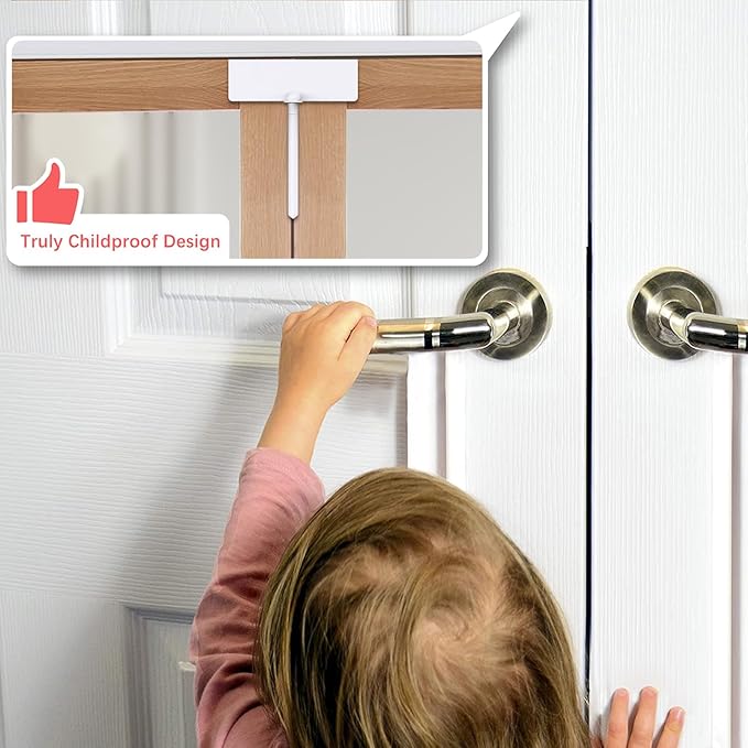 Metal Bifold Door Lock - Double Door Child Safety Locks Keep Toddler, Cats&Dogs Out of Closets, Cabinets, Pantry - No Need Install (2PC)
