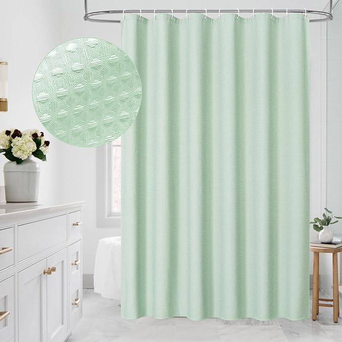 MitoVilla Green Waffle Fabric Shower Curtain, Heavy Waffle Weave Textured Shower Curtains for Modern Luxury Bathroom Decor, Weighted Hotel Spa Shower Curtain, 72 x 72, Mint Green
