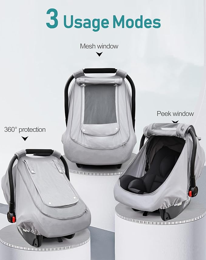 Baby Car Seat Cover for Summer/Spring,100% Organic Cotton Carseat Cover for Babies,Infant Car Seat Cover Canopy for Boys& Girls, Lightweight & Breathable (Gray)