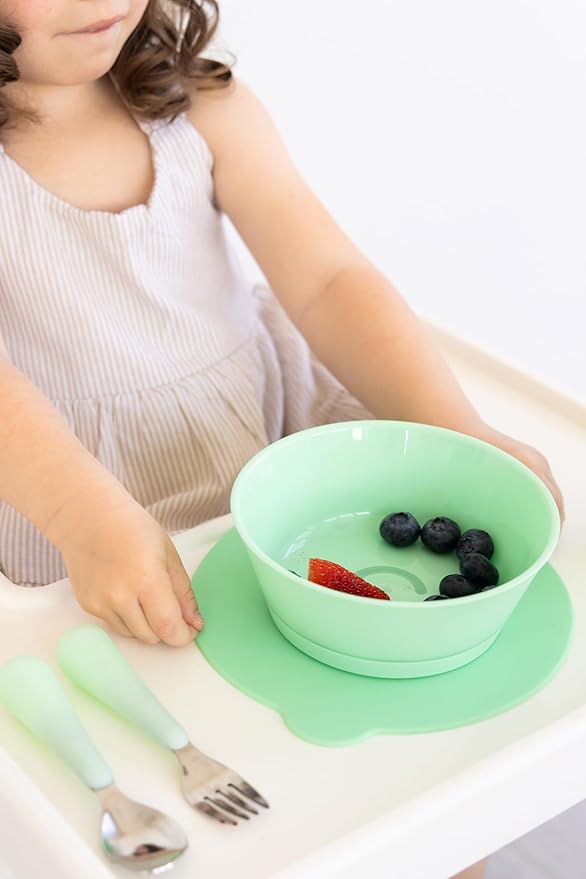 Ubbi Toddler Utensils Set, 2 Pack – Stainless Steel Fork & Spoon with Easy-Grip Silicone Handles, Kids Silverware for Self-Feeding & Baby-Led Weaning, BPA-Free Dishwasher Safe, Sugar Snap Green