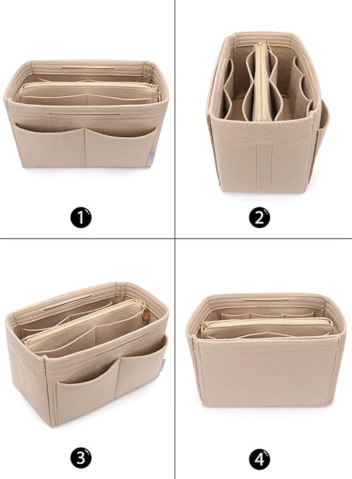 LEXSION Felt Purse Bag Organizer Insert with zipper Bag Tote Shaper Fit Speedy Neverful PM MM