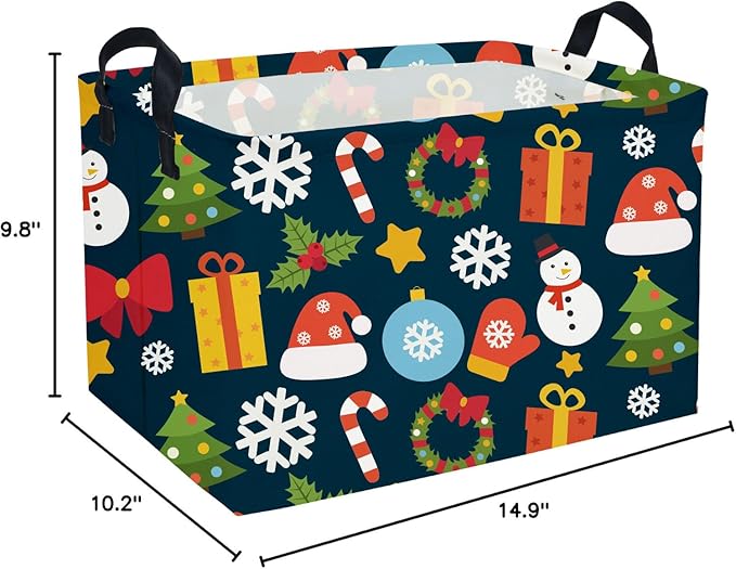 Essme Rectangular Christmas Basket,Cute Baskets Empty with Handles, Snowmen Basket Gifts for Kids Room Decor,Boys and Girls,Candy Bins.(Christmas).