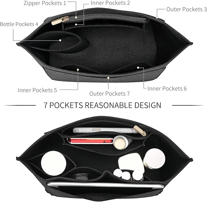 Felt Purse Organizer Insert for Longchamp Le Pliage L Handbag Insert (Large, Black)