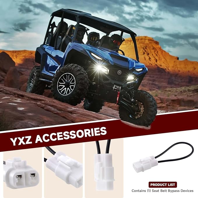 Seat Belt Bypass, Compatible with Yamaha YXZ Viking Wolverine, Kawasaki KRX Teryx Mule, Honda Pioneer 1000 – Harness Override Switch Connector Jumper Plug Clip, Plug and Play