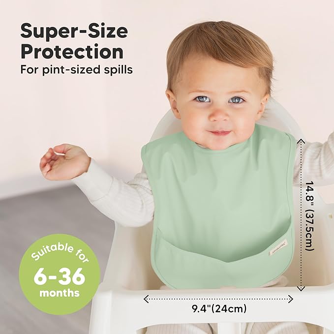 KeaBabies 3-Pack Waterproof Baby Bibs for Eating - Lightweight Toddler Feeding Bibs with Large Food Catcher, Mess Proof, Food-Grade Baby Eating Essentials, Easy to Put On & Clean (Mellow)