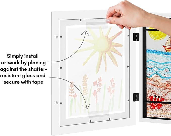Americanflat Kids Artwork Frame Changeable (White) - Magnetic Door Holds 100 Art Pieces - 8.5x11 Letter Size Display with Mat or 10x12.5 Without Mat - My Mini Masterpiece