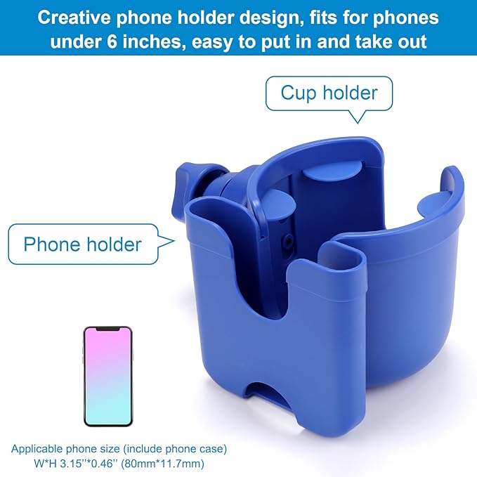 Accmor Stroller Cup Holder with Phone Holder, Bike Cup Holder, Universal Cup Holder for Uppababy Nuna Doona Strollers, 2-in-1 Cup Phone Holder for Walker Wheelchair Scooter Accessory