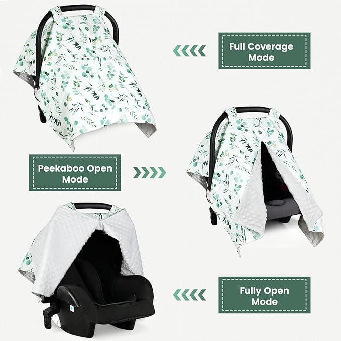 Rquite Car Seat Cover Baby, Carseat Covers Baby Girl, Winter Infant Car Seat Cover, Warm Minky Car Seat Canopy, Baby Carrier Cover with Peekaboo Opening, Multi Use Nursing Cover & Toddler Blanket