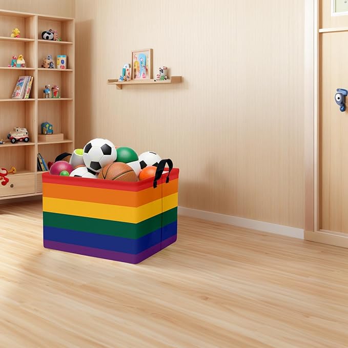 ASKETAM Rainbow Storage Baskets for Shelves for Classroom and Nursery Bin & Toy Organizer for Baby Room (Colorful Stripes)