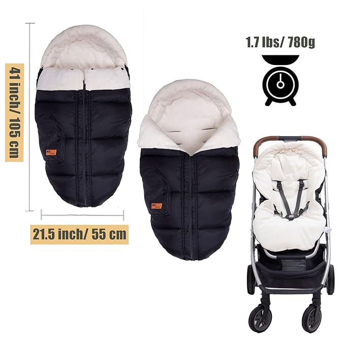 Stroller Footmuff, Stroller Cover for Winter, Front Panel Removeable Stroller Sleeping Bag, Adjustable Length Baby Stroller Blanket winter with Soft Hood, Fleece Lined Stroller Warmer Cover