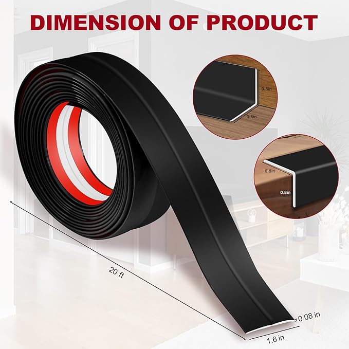 1.6 Inch x 20 Feet Wall Corner Protector Peel and Stick Corner Trim Molding Strip Self Adhesive Wall Edge Protectors Guards for Edge Ceiling, Black