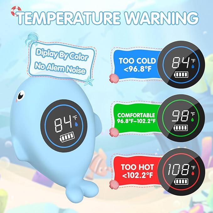 BabyElf Baby Bath Thermometer, Rechargeable Digital Bathtub Water Thermometer with Safe Temperature Alert - Fast Accurate Reading for Newborn Infant Toddler, Floating Duck Bath Time Toy