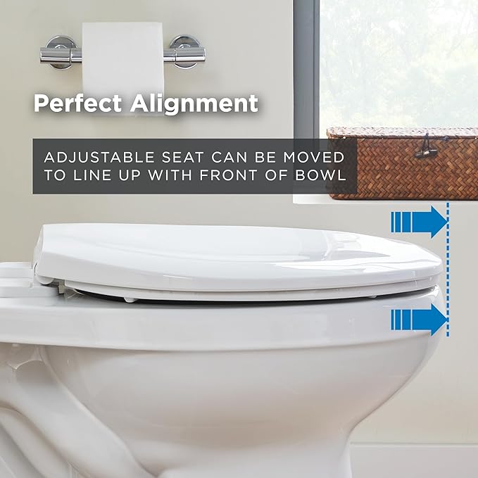 Gerber Elongated Toilet Seat with Cover, Soft Close, No Slam, Quick & Easy Install, Heavy-Duty Plastic, Adjustable Fit for Standard Elongated Toilets, Durable & Fade-Resistant, Bone G009921325