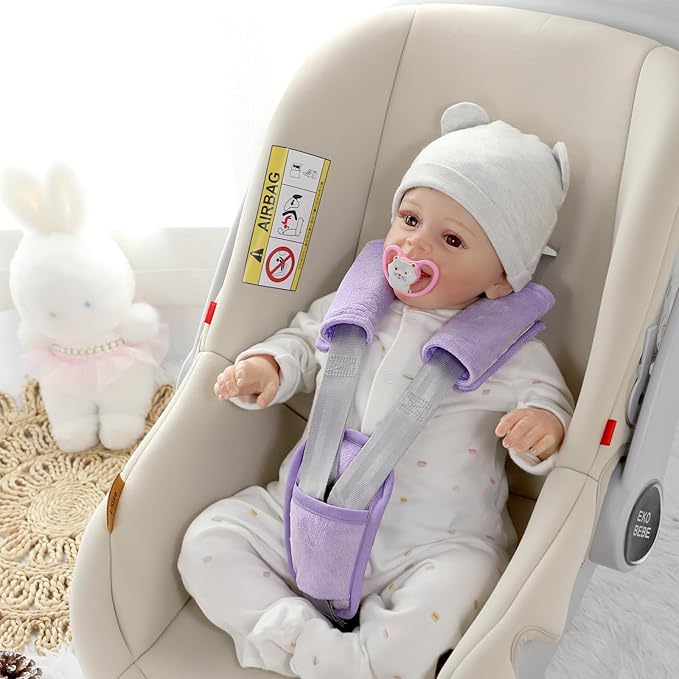 SWESEN Baby Car Seat Strap Covers, 3 Piece Soft Car Seat Strap Shoulder Pads for Baby Girls Boys, Double-Sided Use carseat Straps Covers for Stroller, Car Seats, Pushchair, Purple