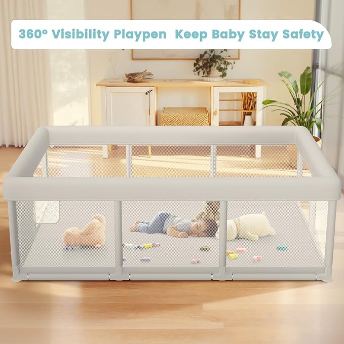 besuhot Baby Playpen Baby Playard Large playpen 74 x 50 inch, Playpen for Babies and Toddlers with Gate, Safety Activity Center for Indoor & Outdoor