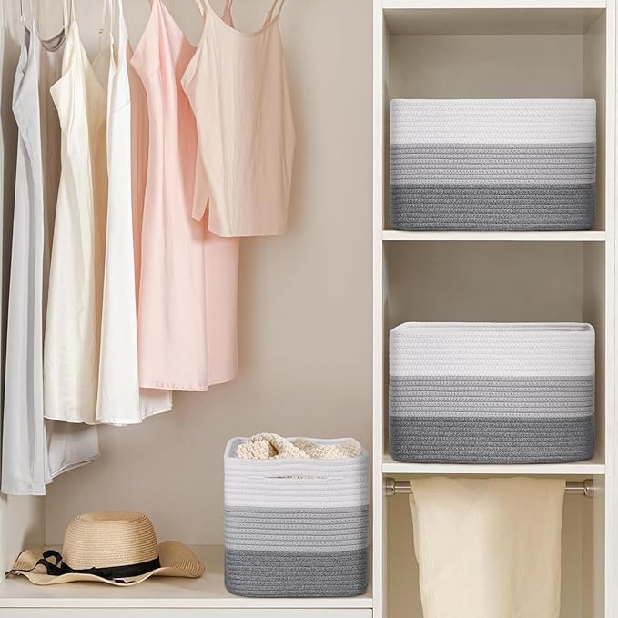 Degeyoyo Woven Storage Baskets, Baskets for Organizing, 3 Pack Woven Basket for Storage, Storage Baskets for Shelf, Towel, Toy, Book, Closet, Baby 15"×10"×9"