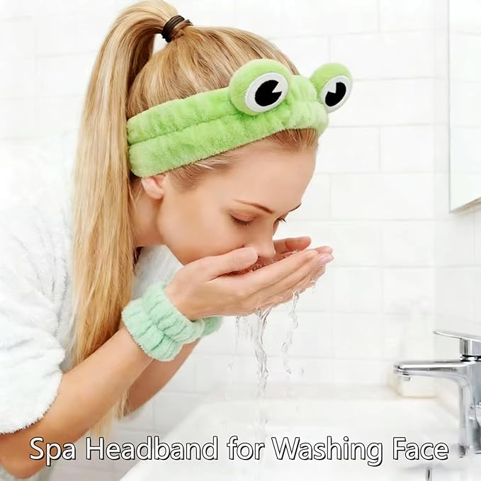 7 Pcs Spa Set, Facial Spa Headband and Wristband Set, Skincare Headband, College Style Girl Gift, Hair Accessories for Women and Girls (Green) ﻿